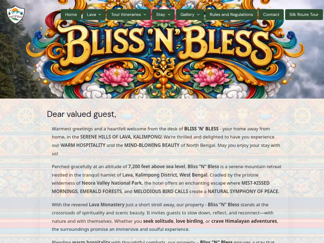 Bliss N Bless — Hotel & Retreat website design in Lava, Kalimpong District