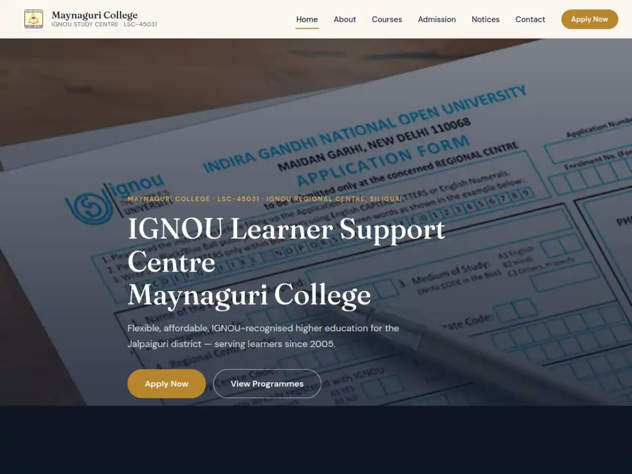 IGNOU Learner Support Centre — Education website design in Maynaguri, Jalpaiguri District — Maynaguri (Home Base)