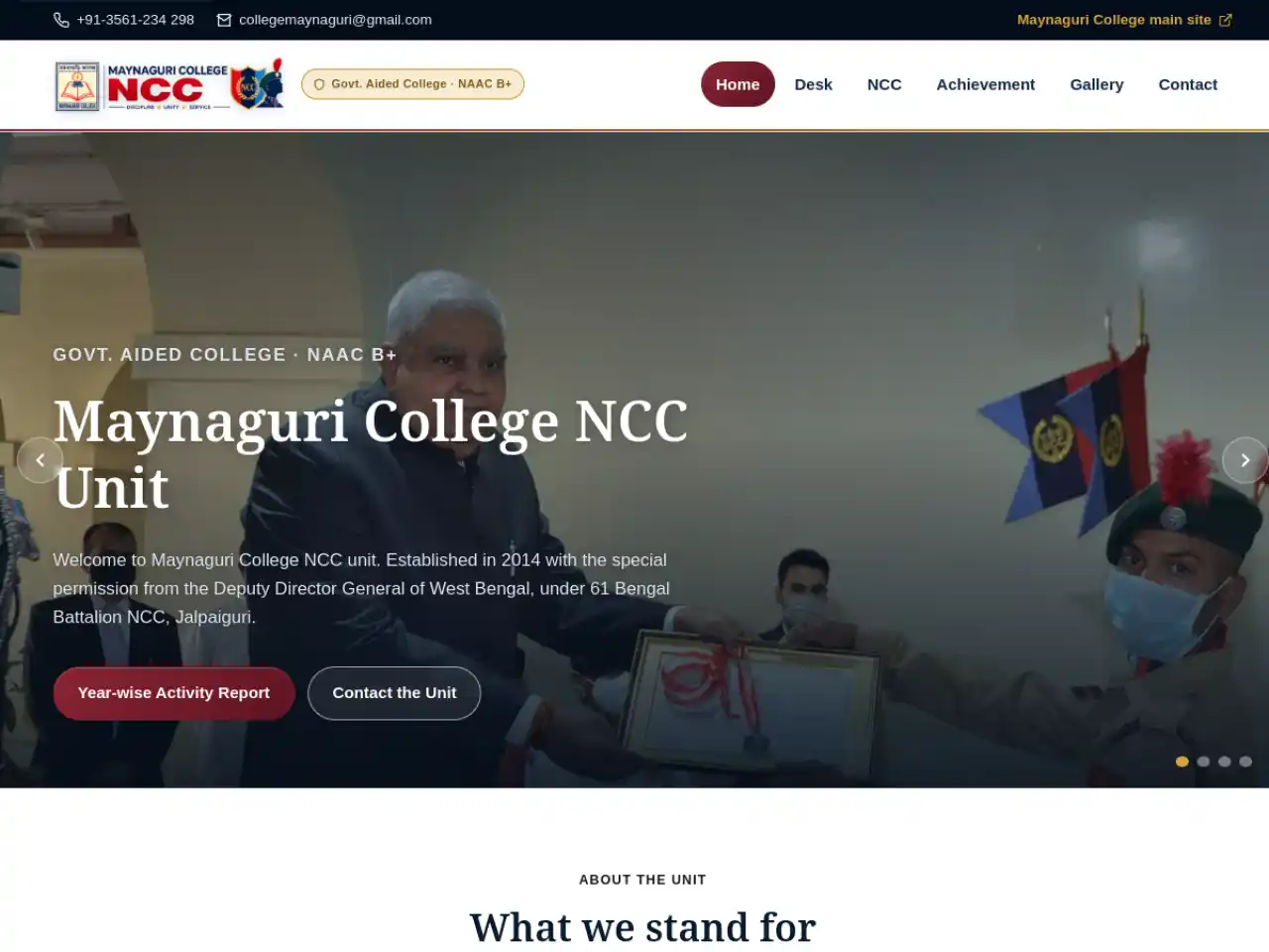 Maynaguri College NCC Unit — Institution website design in Maynaguri, Jalpaiguri District — Maynaguri (Home Base)